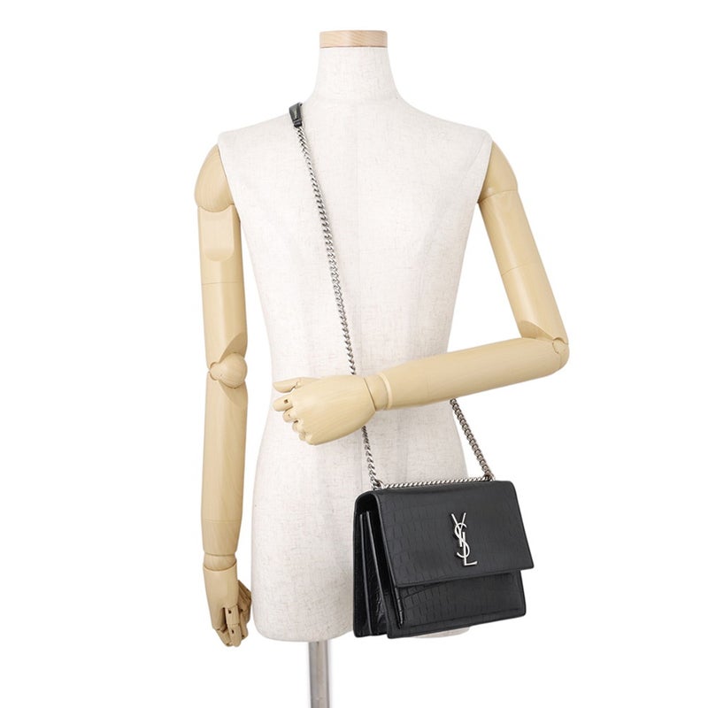 サンローランパリ チェーンショルダーバッグ サンセット ミディアム クロコ型押しレザー 442906 SAINT LAURENT PARIS 黒 2way