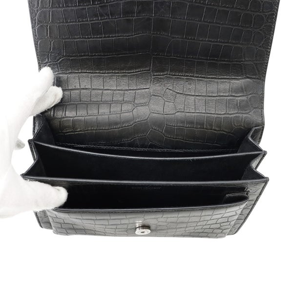サンローランパリ チェーンショルダーバッグ サンセット ミディアム クロコ型押しレザー 442906 SAINT LAURENT PARIS 黒 2way