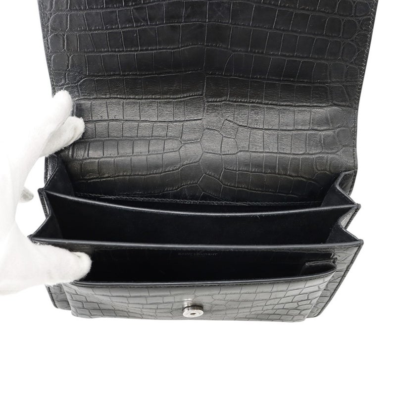 サンローランパリ チェーンショルダーバッグ サンセット ミディアム クロコ型押しレザー 442906 SAINT LAURENT PARIS 黒 2way