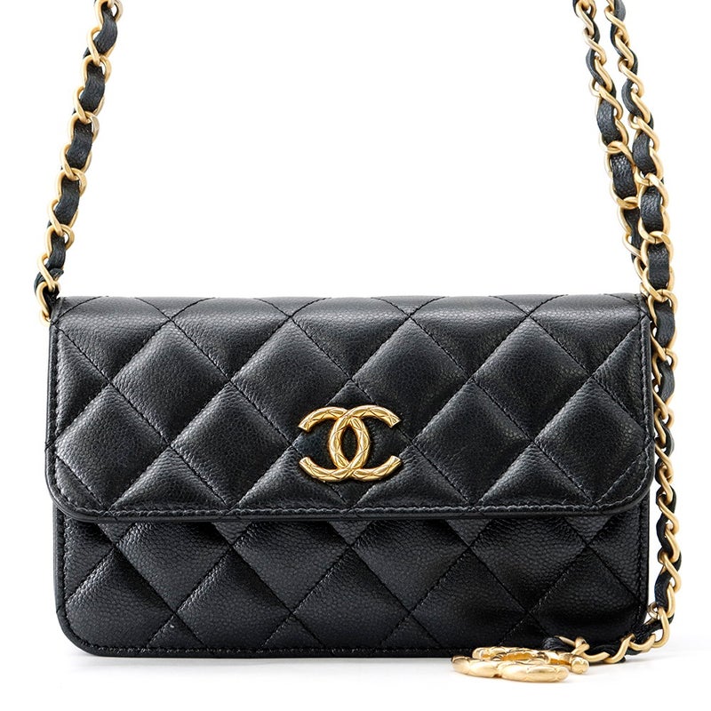シャネル チェーンショルダーバッグ マトラッセ ココマーク フォーンホルダー キャビアスキン AP3482 CHANEL スマホケース