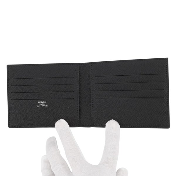 エルメス 二つ折り財布 シチズンツイル コンパクト ブラック/ヴェールマングローブ/グリパンタン エプソン G刻印 HERMES 黒