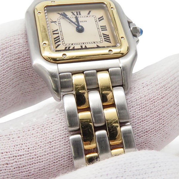 カルティエ パンテールMM 2ロウ W25029B6 SS/K18YG イエローゴールド Cartier 腕時計 クォーツ アイボリー文字盤