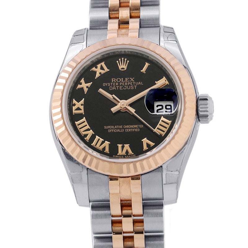 ロレックス デイトジャスト26 SS/K18PGピンクゴールド 179171 ROLEX 腕時計 黒文字盤 レディース