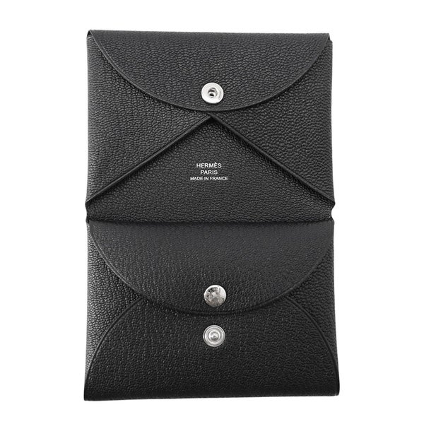 エルメス コインケース カルヴィ デュオ ブラック/シルバー金具 シェブルミゾル G刻印 黒 シェーブル