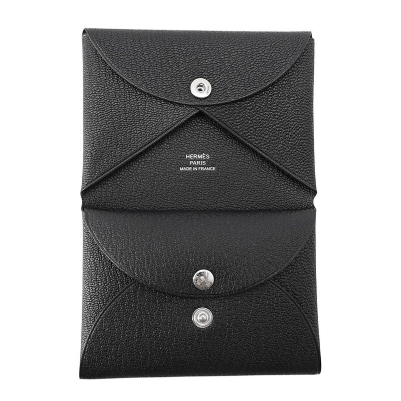 エルメス コインケース カルヴィ デュオ ブラック/シルバー金具 シェブルミゾル G刻印 黒 シェーブル