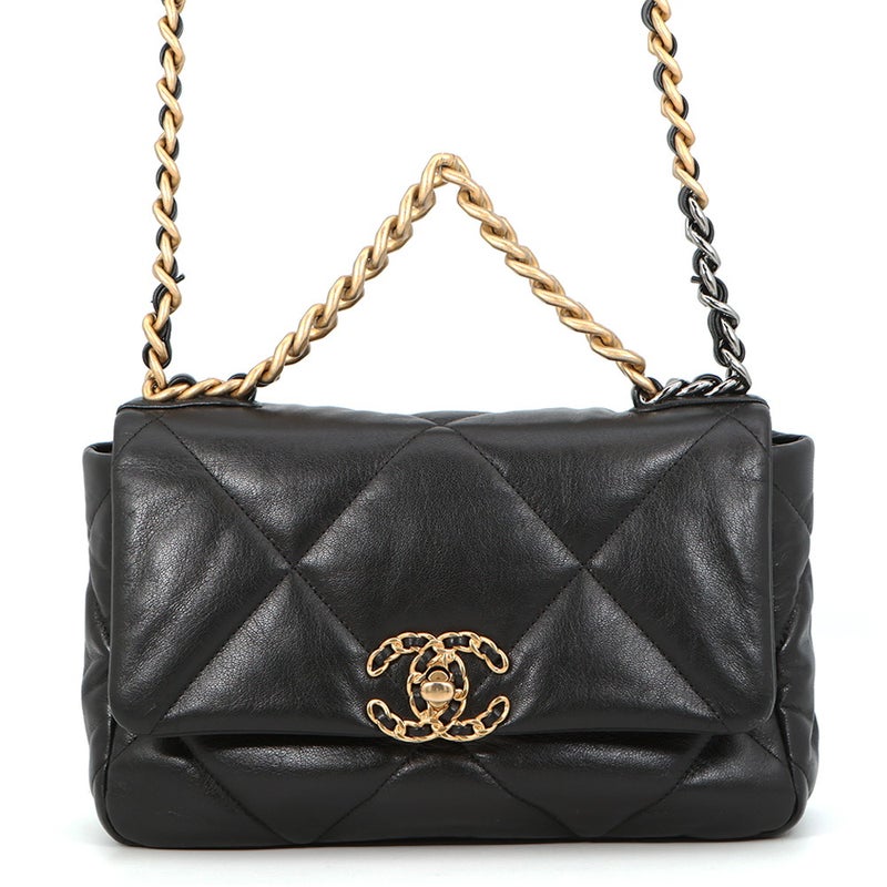 シャネル チェーンショルダーバッグ CHANEL19 ココマーク シャイニーラムスキン AS1160 CHANEL 黒