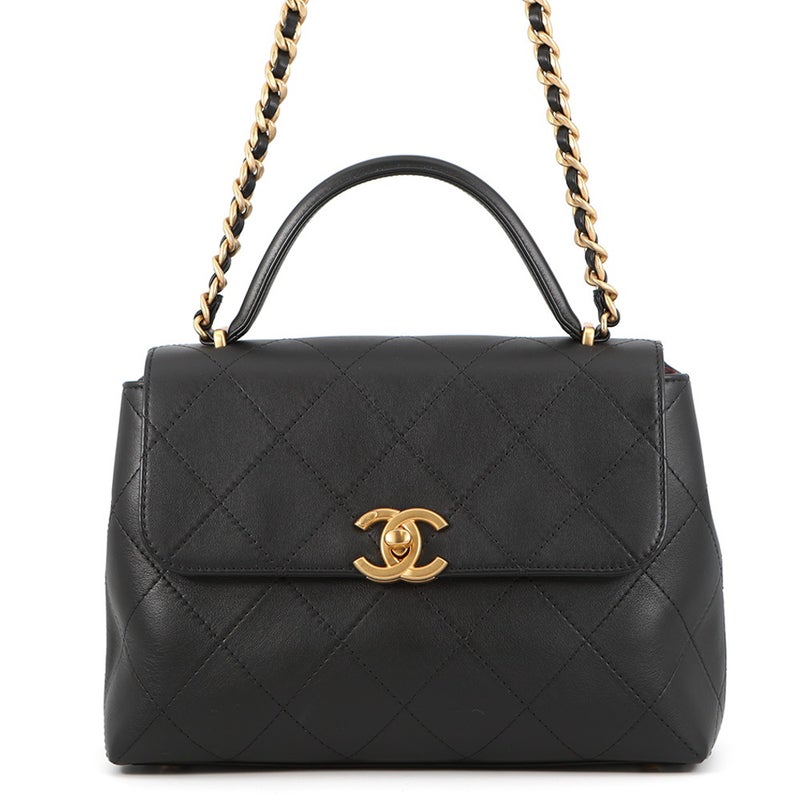シャネル チェーンショルダーバッグ トップハンドル フラップ ココマーク ラージ カーフスキン AS5467 CHANEL 黒
