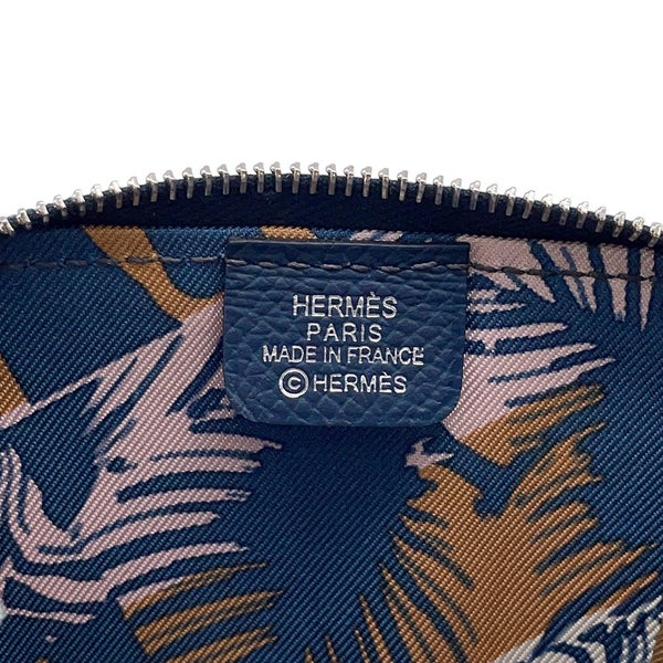 エルメス コインケース アザップコンパクト ミニ シルクイン ブルードプリュス/シルバー金具 エプソン B刻印 財布