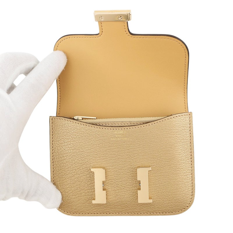 エルメス 財布 コンスタンス スリム ドレ/シャンパンゴールド金具 シェブルシャムキラ K刻印 コインケース