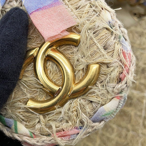 シャネル チェーンショルダーバッグ マトラッセ30 ココマーク ラフィア リボン ダブルチェーン CHANEL