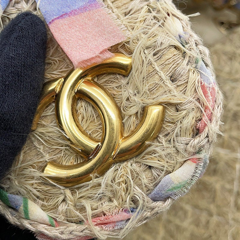 シャネル チェーンショルダーバッグ マトラッセ30 ココマーク ラフィア リボン ダブルチェーン CHANEL
