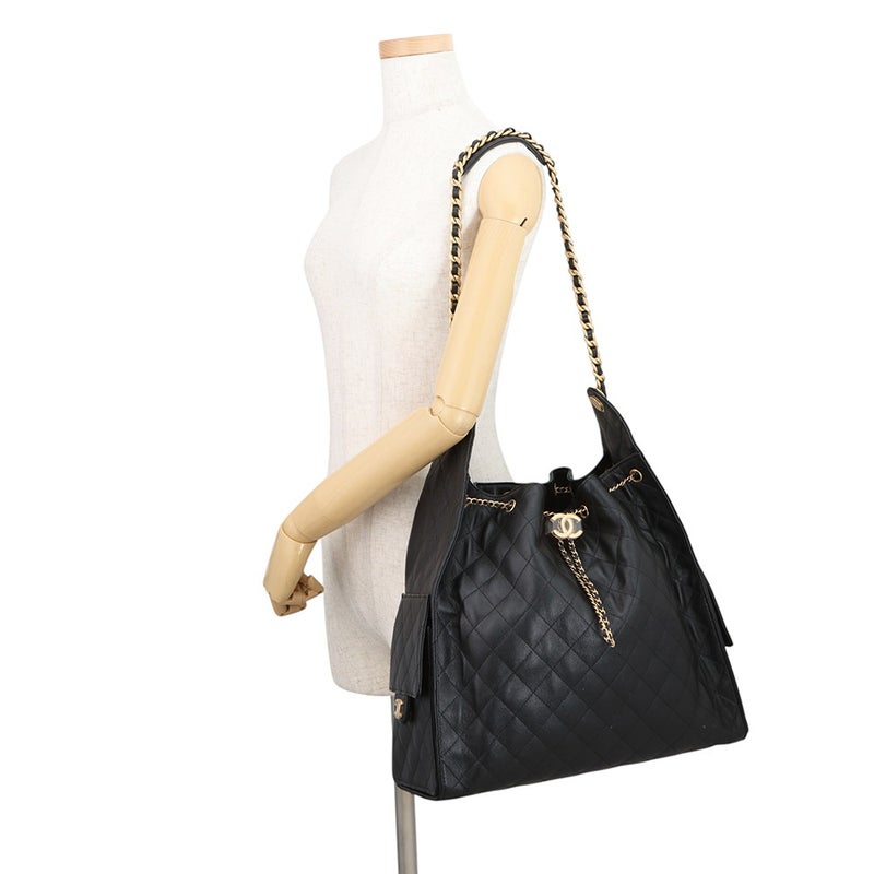 シャネル チェーンショルダーバッグ CHANEL25 ラージ ココマーク マトラッセ キャビアスキン AS5553 CHANEL 黒