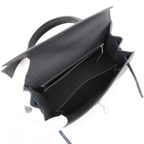 エルメス ケリー25 外縫い トリコロール アルドワーズ/黒/ブルーイドラ/シルバー金具 エプソン K刻印 ２wayショルダー 黒
