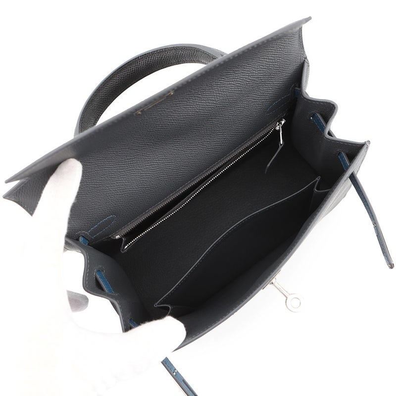 エルメス ケリー25 外縫い トリコロール アルドワーズ/黒/ブルーイドラ/シルバー金具 エプソン K刻印 ２wayショルダー 黒