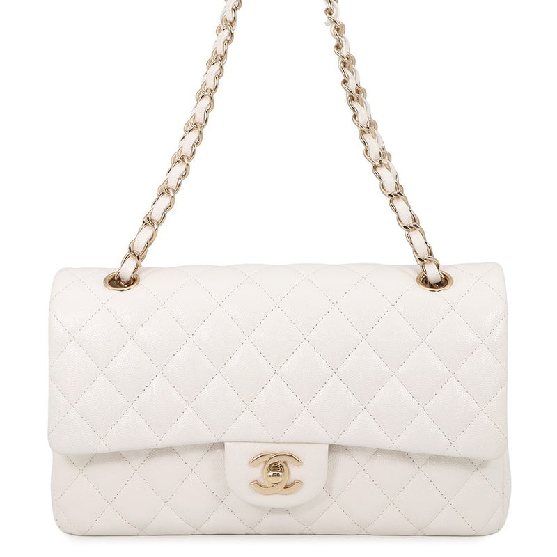 シャネル チェーンショルダーバッグ マトラッセ25 ココマーク キャビアスキン ダブルチェーン A01112 CHANEL 白