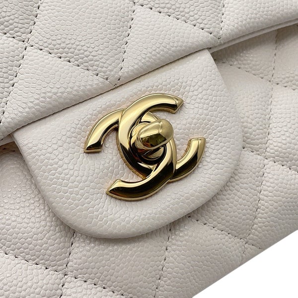 シャネル チェーンショルダーバッグ マトラッセ25 ココマーク キャビアスキン ダブルチェーン A01112 CHANEL 白