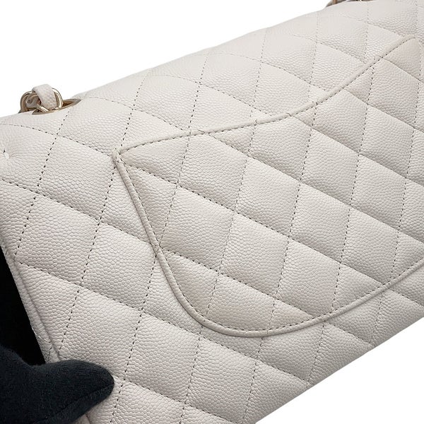 シャネル チェーンショルダーバッグ マトラッセ25 ココマーク キャビアスキン ダブルチェーン A01112 CHANEL 白