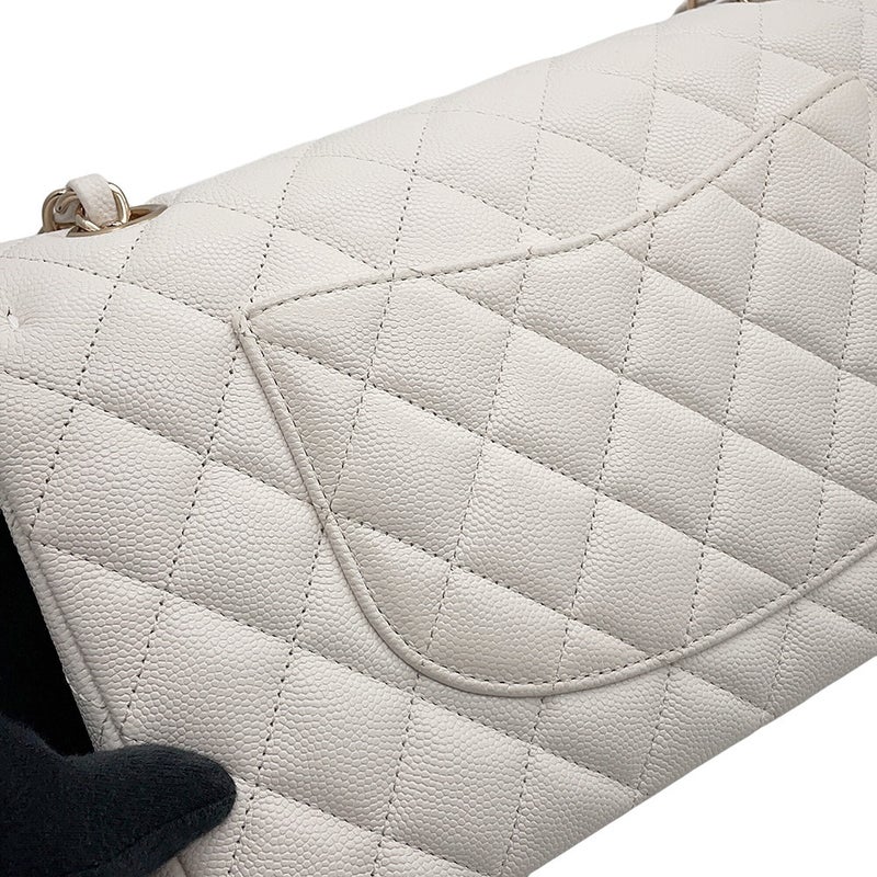シャネル チェーンショルダーバッグ マトラッセ25 ココマーク キャビアスキン ダブルチェーン A01112 CHANEL 白