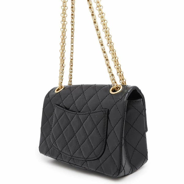 シャネル チェーンショルダーバッグ マトラッセ 2.55 ミニ エイジドカーフレザー AS0874 CHANEL 黒