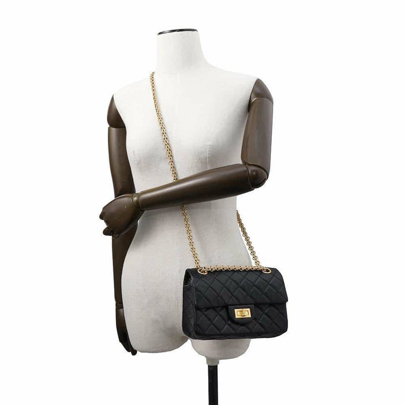 シャネル チェーンショルダーバッグ マトラッセ 2.55 ミニ エイジドカーフレザー AS0874 CHANEL 黒