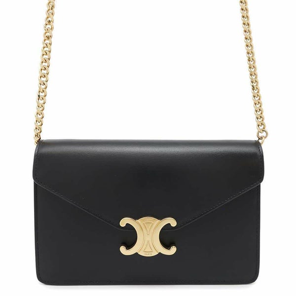 セリーヌ チェーンウォレット トリオンフ シャイニーカーフレザー 10L033DPV CELINE 黒