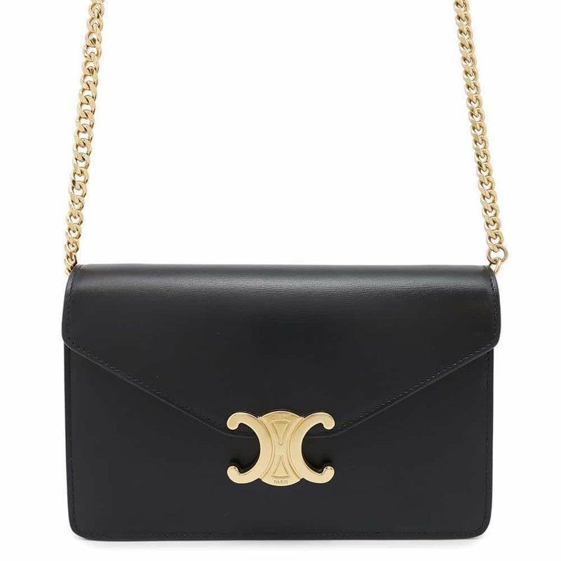 セリーヌ チェーンウォレット トリオンフ シャイニーカーフレザー 10L033DPV CELINE 黒