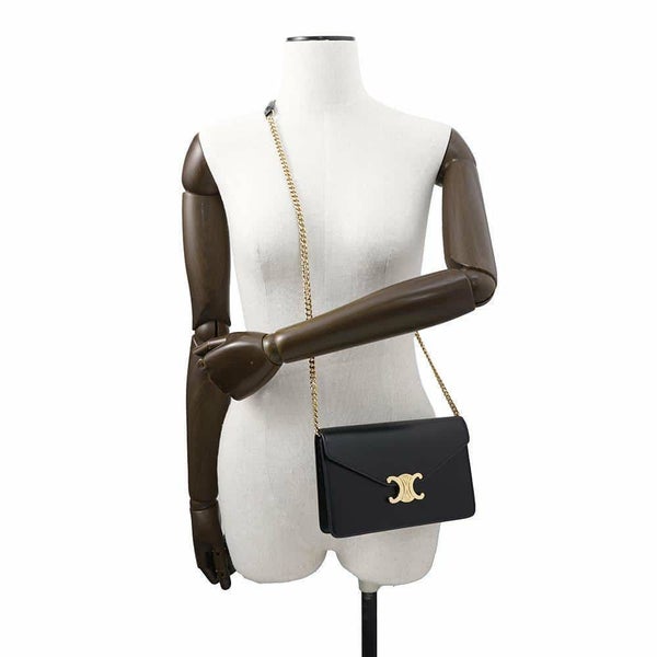 セリーヌ チェーンウォレット トリオンフ シャイニーカーフレザー 10L033DPV CELINE 黒