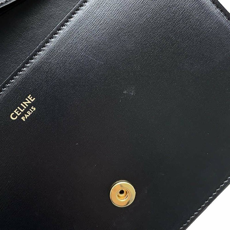 セリーヌ チェーンウォレット トリオンフ シャイニーカーフレザー 10L033DPV CELINE 黒