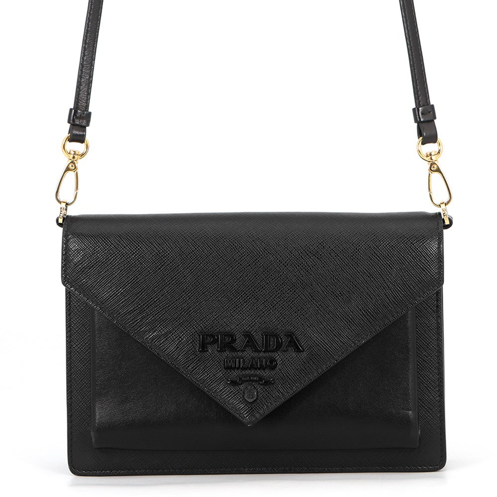 プラダ ショルダーバッグ ロゴ レザー 1BP020 PRADA 黒 | 中古・新品
