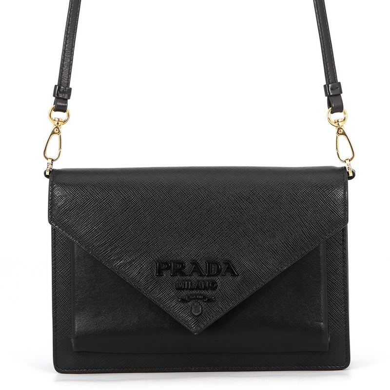 プラダ ショルダーバッグ ロゴ レザー 1BP020 PRADA 黒