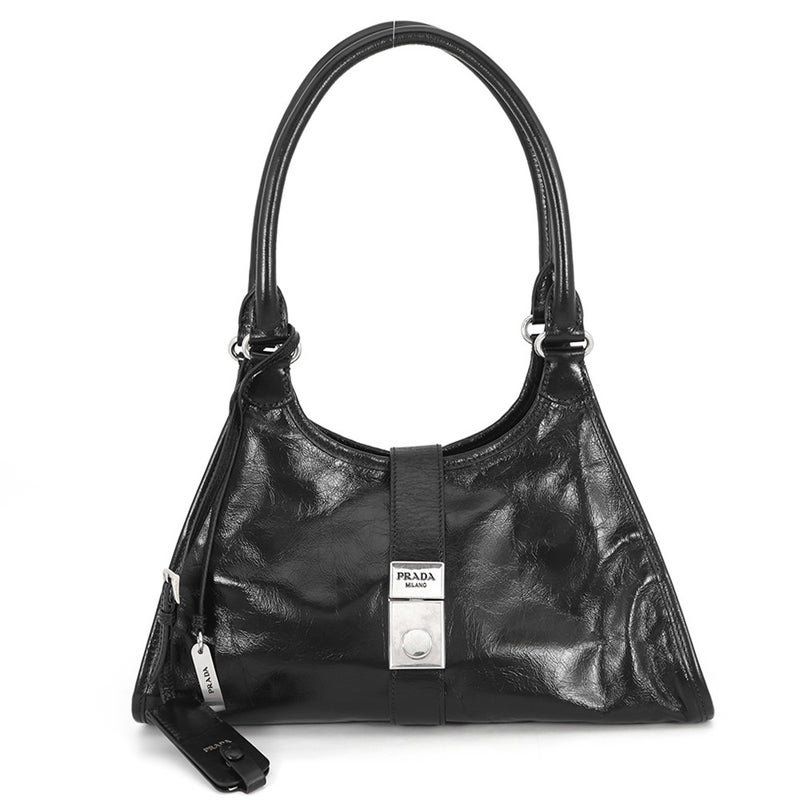 プラダ ショルダーバッグ ホーボーバッグ ミディアム レザー ロゴ 1BG563 PRADA 黒