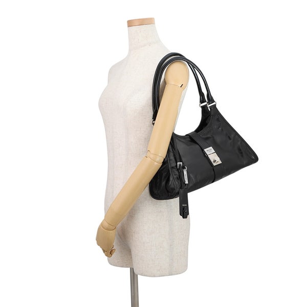 プラダ ショルダーバッグ ホーボーバッグ ミディアム レザー ロゴ 1BG563 PRADA 黒