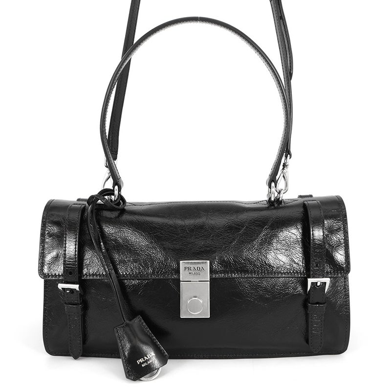 プラダ ハンドバッグ ロゴ レザー 1BN026 PRADA 2wayショルダーバッグ 黒