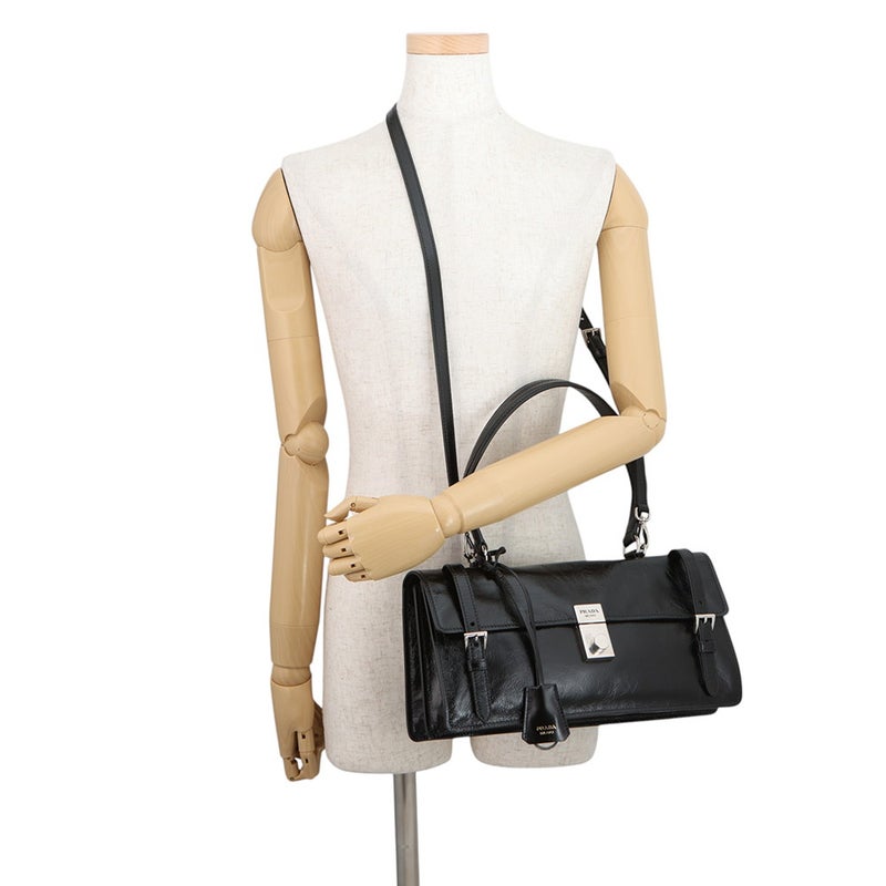 プラダ ハンドバッグ ロゴ レザー 1BN026 PRADA 2wayショルダーバッグ 黒