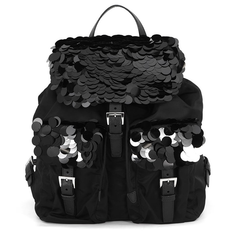 プラダ リュック ナイロン スパンコール バックパック 1BZ811 PRADA バッグ リュックサック 黒
