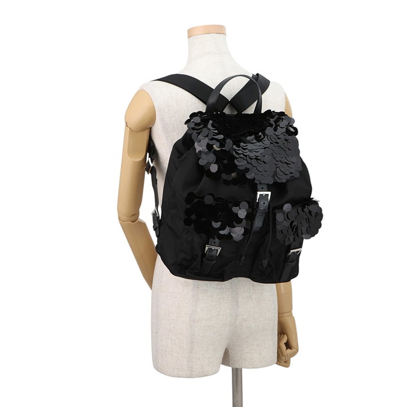 プラダ リュック ナイロン スパンコール バックパック 1BZ811 PRADA バッグ リュックサック 黒