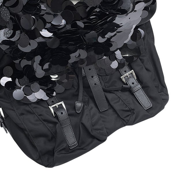 プラダ リュック ナイロン スパンコール バックパック 1BZ811 PRADA バッグ リュックサック 黒