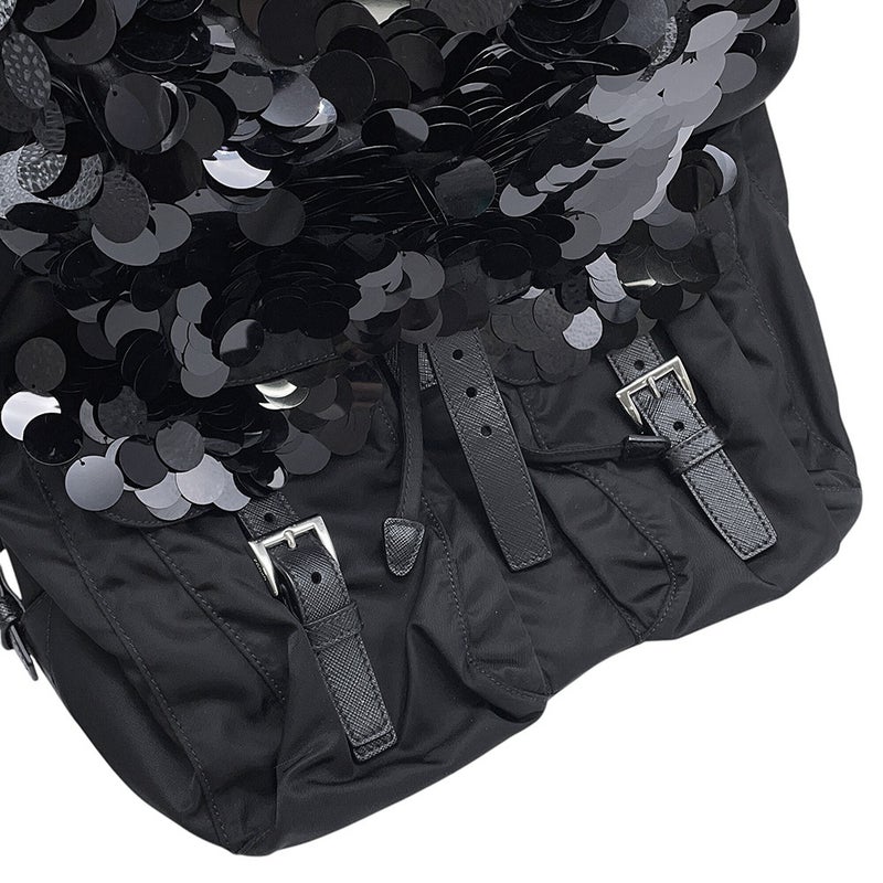 プラダ リュック ナイロン スパンコール バックパック 1BZ811 PRADA バッグ リュックサック 黒