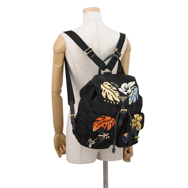 プラダ リュック ナイロン フラワー トライアングルロゴ バックパック 1BZ811 PRADA バッグ リュックサック 黒