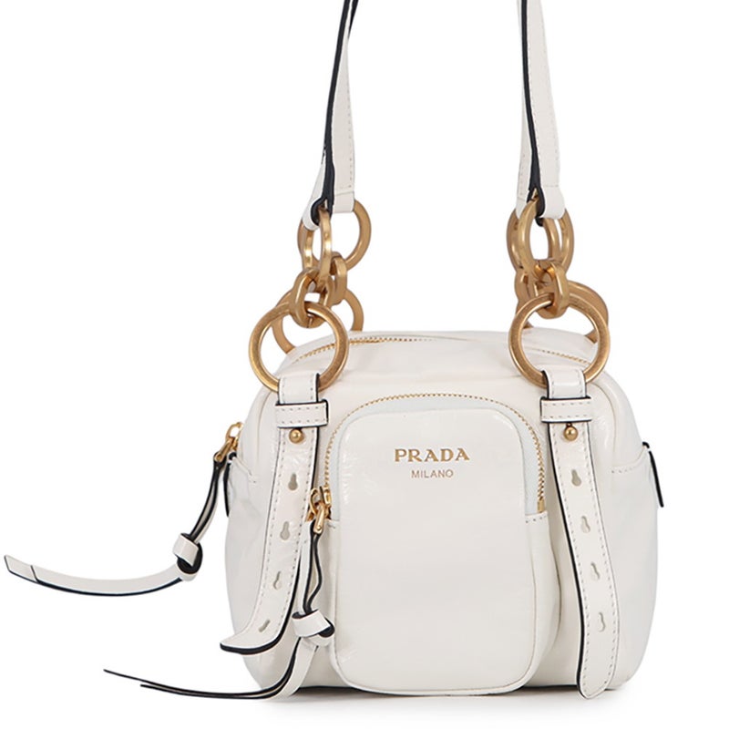 プラダ ハンドバッグ ダンクル トップハンドル ミニ ダングルレザー 1BB137 PRADA バッグ ショルダーバッグ 白