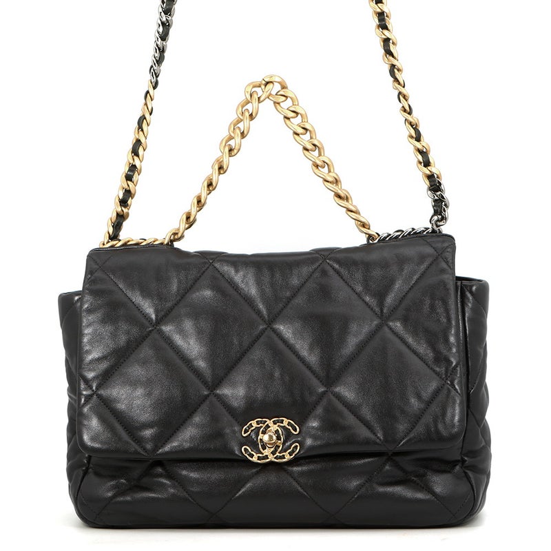 シャネル チェーンショルダーバッグ CHANEL19 ディズヌフ ココマーク マキシ シャイニーラムスキン AS1162 CHANEL 2way 黒