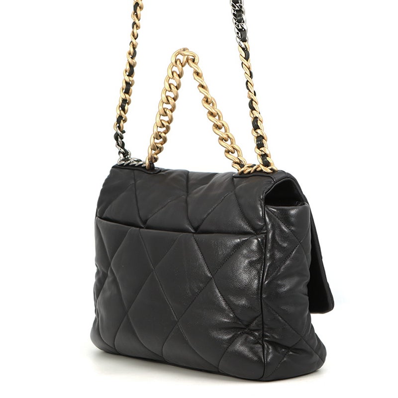 シャネル チェーンショルダーバッグ CHANEL19 ディズヌフ ココマーク マキシ シャイニーラムスキン AS1162 CHANEL 2way 黒