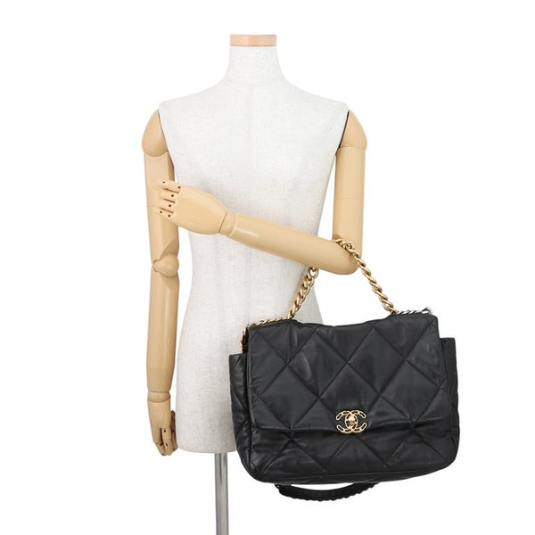 シャネル チェーンショルダーバッグ CHANEL19 ディズヌフ ココマーク マキシ シャイニーラムスキン AS1162 CHANEL 2way 黒
