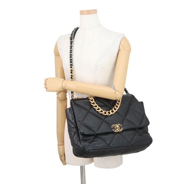 シャネル チェーンショルダーバッグ CHANEL19 ディズヌフ ココマーク マキシ シャイニーラムスキン AS1162 CHANEL 2way 黒