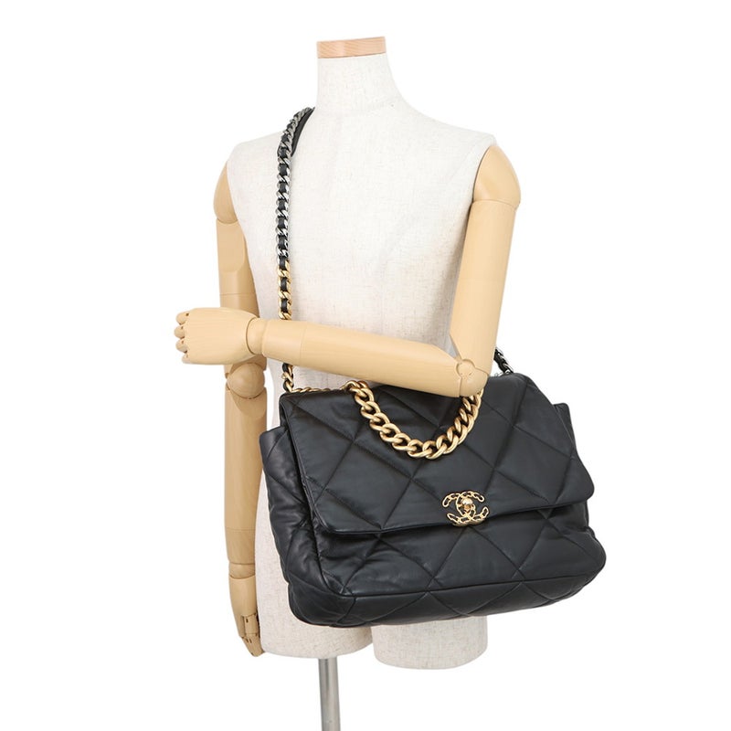 シャネル チェーンショルダーバッグ CHANEL19 ディズヌフ ココマーク マキシ シャイニーラムスキン AS1162 CHANEL 2way 黒