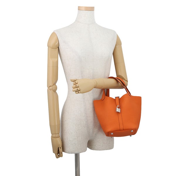 エルメス ハンドバッグ ピコタンロックPM オレンジ/シルバー金具 トリヨンクレマンス W刻印 HERMES トートバッグ