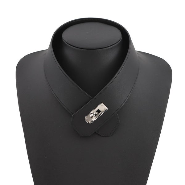 エルメス ネックレス ケリー GM ブラック/シルバー金具 スイフト W刻印 HERMES チョーカー 黒