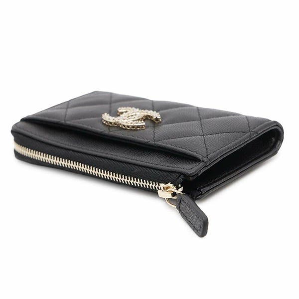 シャネル コインケース ココマーク マトラッセ キャビアスキン ストラス AP4558 CHANEL フラグメントケース カードケース 黒