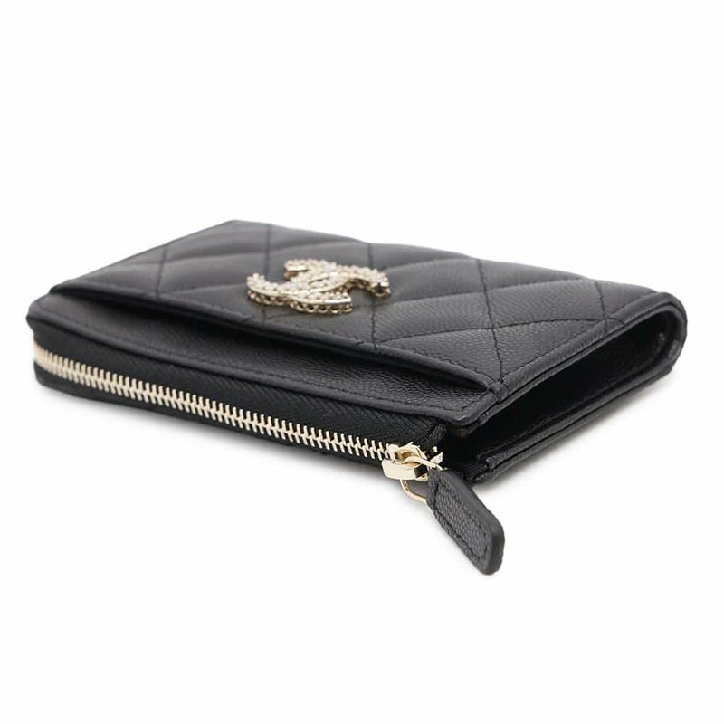 シャネル コインケース ココマーク マトラッセ キャビアスキン ストラス AP4558 CHANEL フラグメントケース カードケース 黒