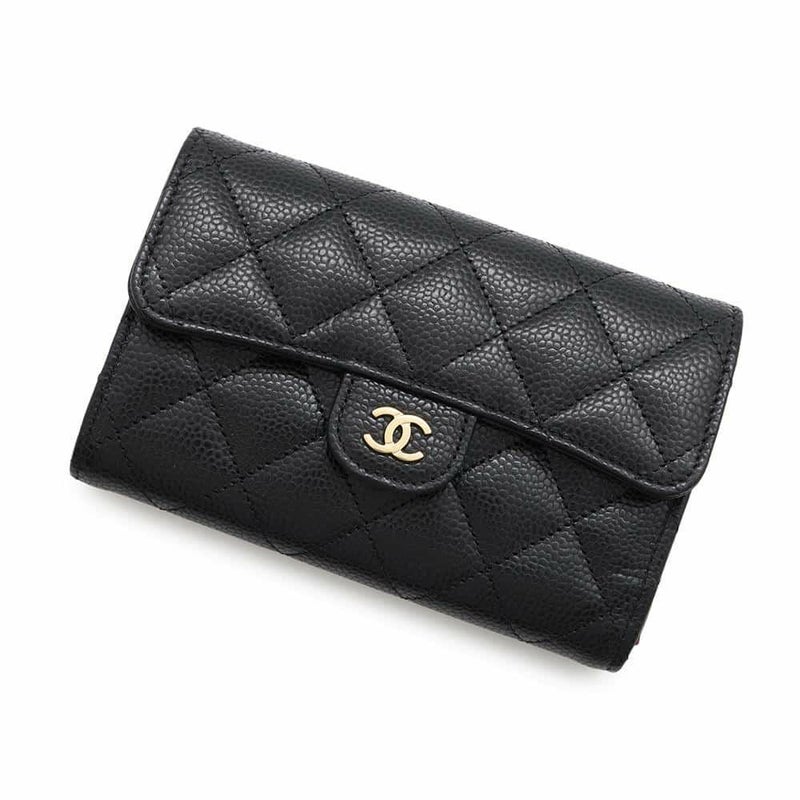 シャネル 財布 マトラッセ ココマーク キャビアスキン AP0232 CHANEL 三つ折り財布 ミディアム ウォレット 黒